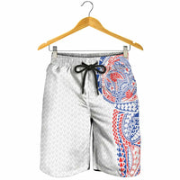 Hawaiian Traditional Tattoos Shorts for Men Kakau Tribal Tropical Plant Motif Hawaii Flag Color Inspired