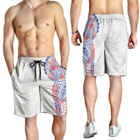 Hawaiian Traditional Tattoos Shorts for Men Kakau Tribal Tropical Plant Motif Hawaii Flag Color Inspired