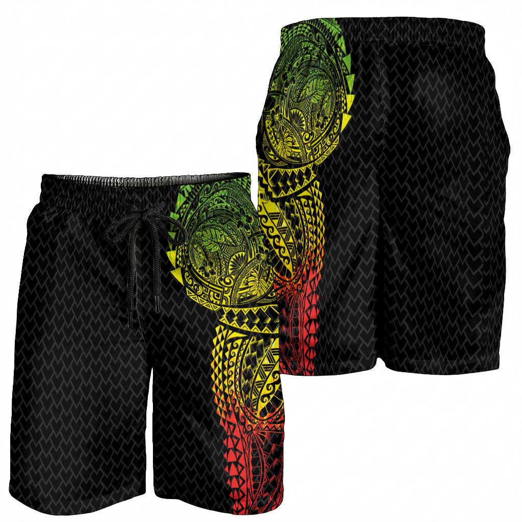 Hawaiian Traditional Tattoos Shorts for Men Kakau Tribal Tropical Plant Motif Kanaka Maoli Flag Color Inspired
