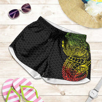 Hawaiian Traditional Tattoos Shorts for Women Kakau Tribal Tropical Plant Motif Kanaka Maoli Flag Color Inspired
