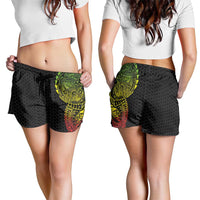 Hawaiian Traditional Tattoos Shorts for Women Kakau Tribal Tropical Plant Motif Kanaka Maoli Flag Color Inspired