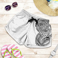 Hawaiian Traditional Tattoos Shorts for Women Kakau Tribal Tropical Plant Motif White Color LT03 White - Polynesian Pride