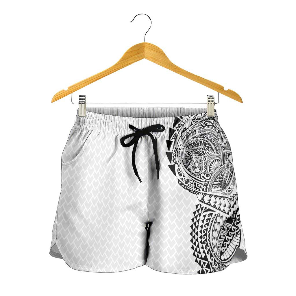 Hawaiian Traditional Tattoos Shorts for Women Kakau Tribal Tropical Plant Motif White Color LT03 - Polynesian Pride