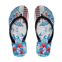 Hawaiian Tribal Manta Ray Flip Flops Kakau Tattoo and Flowers Surfing Waves Pattern Ocean Color LT03 Multicolor - Polynesian Pride