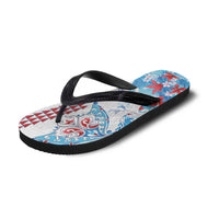 Hawaiian Tribal Manta Ray Flip Flops Kakau Tattoo and Flowers Surfing Waves Pattern Ocean Color LT03 - Polynesian Pride