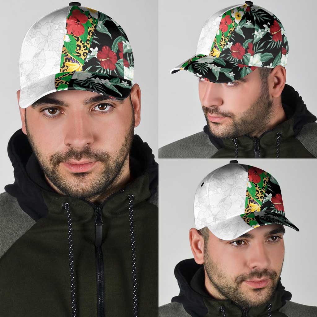 Hawaiian Tropical Flowers and Leaves Classic Cap Leopard Pattern Half White Black Version LT03