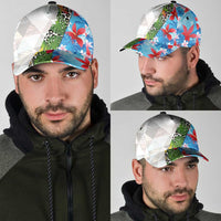 Hawaiian Tropical Flowers and Leaves Classic Cap Leopard Pattern Half White Blue Version LT03