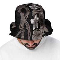 Hawaiian Tropical Flowers and Maile Pikake Bucket Hat Polynesian Tribal Pattern Grayscale Mode LT03