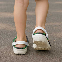 Hawaiian Tropical Flowers and Maile Pikake Clogs Shoes Polynesian Tribal Pattern Black Color
