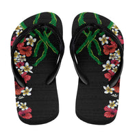 Hawaiian Tropical Flowers and Maile Pikake Flip Flops Polynesian Tribal Pattern Black Color LT03 - Polynesian Pride