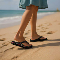 Hawaiian Tropical Flowers and Maile Pikake Flip Flops Polynesian Tribal Pattern Black Color LT03 - Polynesian Pride