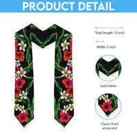 Hawaiian Tropical Flowers and Maile Pikake Graduation Stole Polynesian Tribal Pattern Black Color
