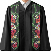 Hawaiian Tropical Flowers and Maile Pikake Graduation Stole Polynesian Tribal Pattern Black Color