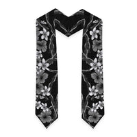 Hawaiian Tropical Flowers and Maile Pikake Graduation Stole Polynesian Tribal Pattern Grayscale Mode