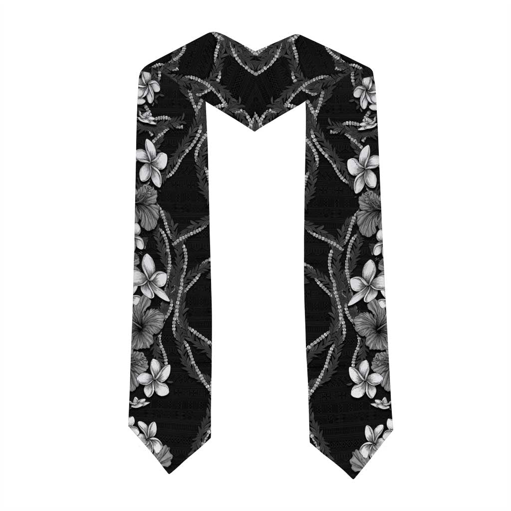 Hawaiian Tropical Flowers and Maile Pikake Graduation Stole Polynesian Tribal Pattern Grayscale Mode