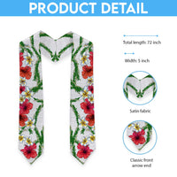 Hawaiian Tropical Flowers and Maile Pikake Graduation Stole Polynesian Tribal Pattern White Color