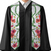 Hawaiian Tropical Flowers and Maile Pikake Graduation Stole Polynesian Tribal Pattern White Color