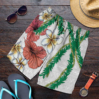 Hawaiian Tropical Flowers and Maile Pikake Shorts for Men Polynesian Tribal Pattern White Color - Polynesian Pride
