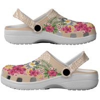 Hawaiian Tropical Flowers and Tribal Turtles Clogs Shoes Polynesian Art Motifs Beige Color LT03 - Polynesian Pride