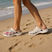 Hawaiian Tropical Flowers and Tribal Turtles Clogs Shoes Polynesian Art Motifs Beige Color LT03 - Polynesian Pride