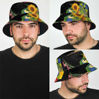 Hawaiian Tropical Plants and Chameleon Bucket Hat Polynesian Art Colorful LT03