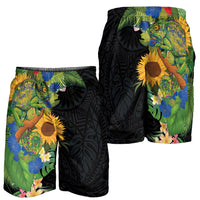 Hawaiian Tropical Plants and Chameleon Shorts for Men Polynesian Art Colorful - Polynesian Pride