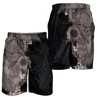 Hawaiian Tropical Plants and Chameleon Shorts for Men Polynesian Art Grayscale - Polynesian Pride