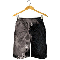Hawaiian Tropical Plants and Chameleon Shorts for Men Polynesian Art Grayscale - Polynesian Pride