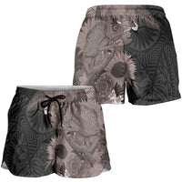 Hawaiian Tropical Plants and Chameleon Shorts for Women Polynesian Art Grayscale LT03 - Polynesian Pride