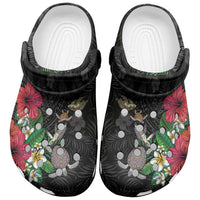 Hawaiian Tropical Plants and Turtles Clogs Shoes Polynesian Art Motifs LT03 Black - Polynesian Pride