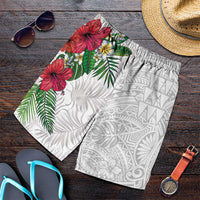 Hawaiian Tropical Plants Shorts for Men Kakau Tattoo and Polynesian Pattern Half Black White LT03 White - Polynesian Pride