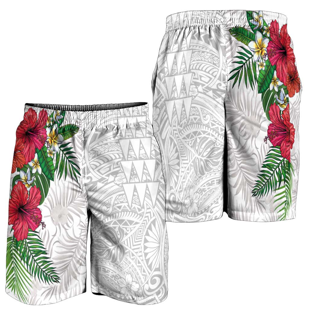 Hawaiian Tropical Plants Shorts for Men Kakau Tattoo and Polynesian Pattern Half Black White LT03 - Polynesian Pride