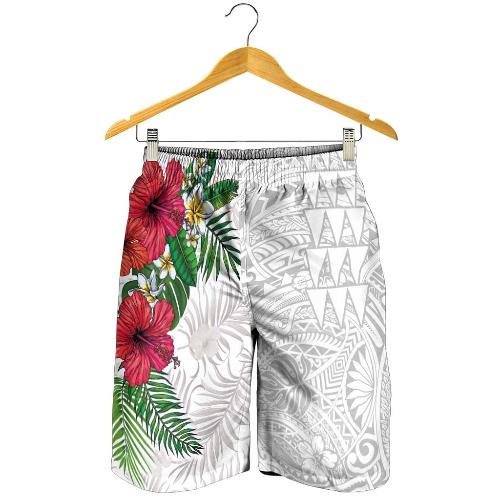 Hawaiian Tropical Plants Shorts for Men Kakau Tattoo and Polynesian Pattern Half Black White LT03 - Polynesian Pride