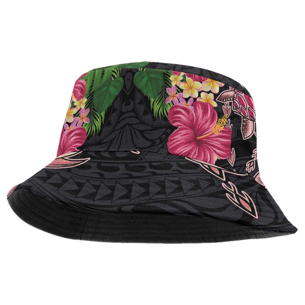 Hawaiian Tropical Plants Turtle and Shark Bucket Hat Polynesian Art Tattoo - Polynesian Pride
