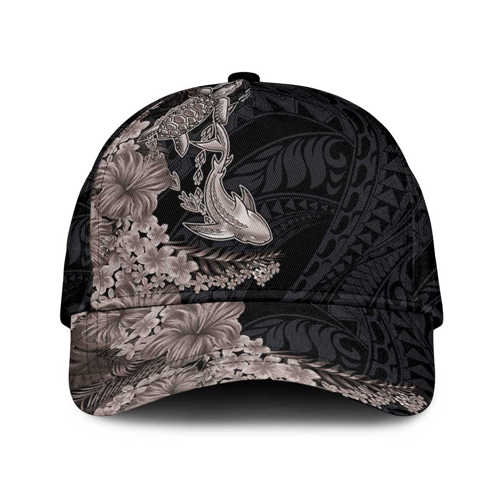 Hawaiian Tropical Plants Turtle and Shark Classic Cap Polynesian Art Tattoo Grayscale Color LT03
