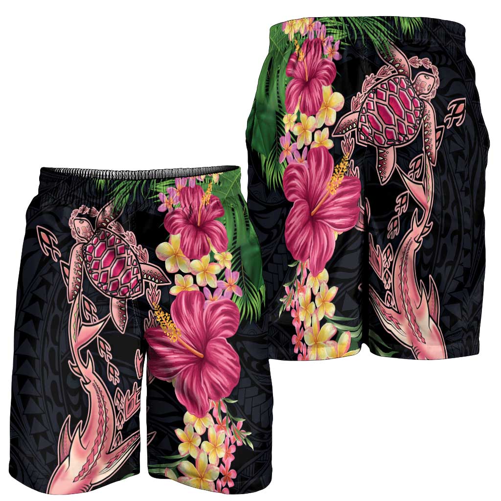 Hawaiian Tropical Plants Turtle and Shark Shorts for Men Polynesian Art Tattoo - Polynesian Pride