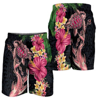 Hawaiian Tropical Plants Turtle and Shark Shorts for Men Polynesian Art Tattoo - Polynesian Pride