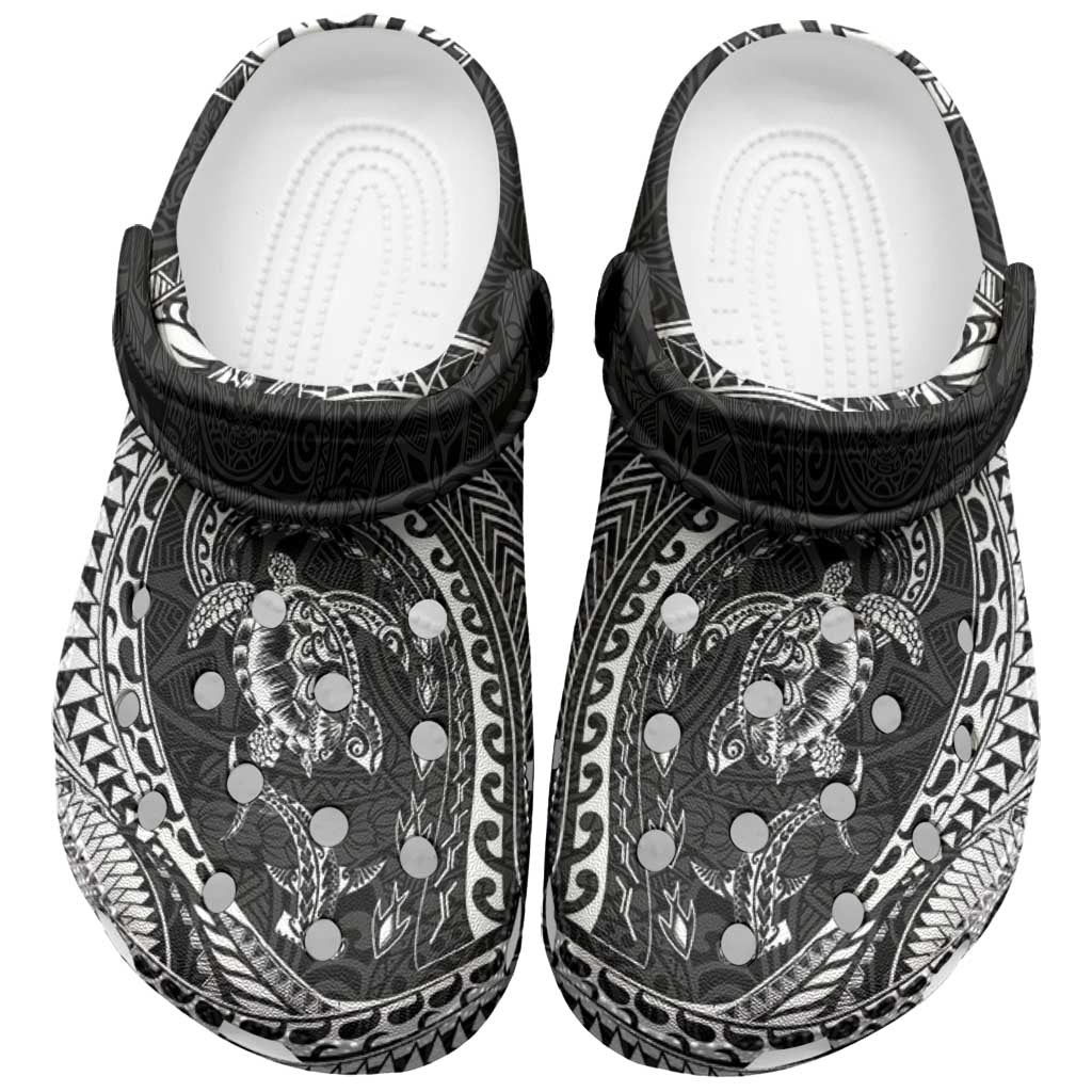 Hawaiian Turtle and Shark Clogs Shoes Kakau Tribal with Polynesian Pattern Black Color LT03 Black - Polynesian Pride