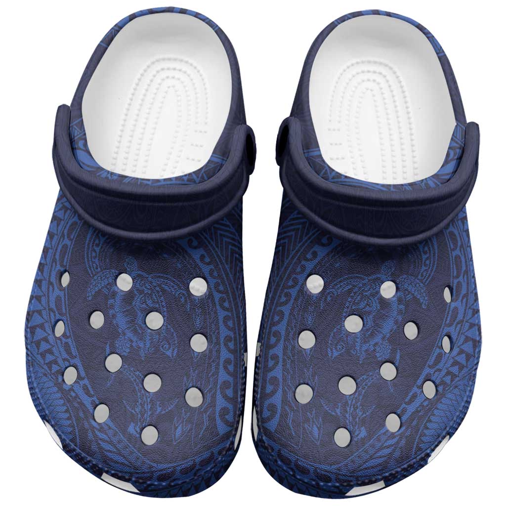 Hawaiian Turtle and Shark Clogs Shoes Kakau Tribal with Polynesian Pattern Blue Color LT03 Blue - Polynesian Pride