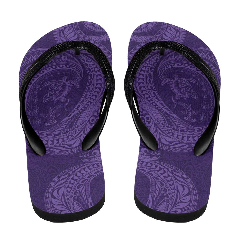 Hawaiian Turtle and Shark Flip Flops Kakau Tribal with Polynesian Pattern Purple Color LT03 - Polynesian Pride