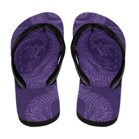 Hawaiian Turtle and Shark Flip Flops Kakau Tribal with Polynesian Pattern Purple Color LT03 - Polynesian Pride
