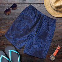 Hawaiian Turtle and Shark Shorts for Men Kakau Tribal with Polynesian Pattern Blue Color LT03 Blue - Polynesian Pride