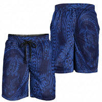 Hawaiian Turtle and Shark Shorts for Men Kakau Tribal with Polynesian Pattern Blue Color LT03 - Polynesian Pride