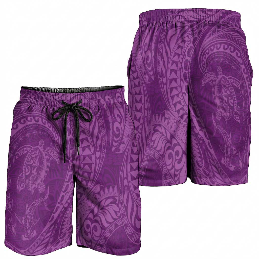 Hawaiian Turtle and Shark Shorts for Men Kakau Tribal with Polynesian Pattern Pink Color LT03 - Polynesian Pride