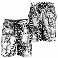 Hawaiian Turtle and Shark Shorts for Men Kakau Tribal with Polynesian Pattern White Color LT03 - Polynesian Pride