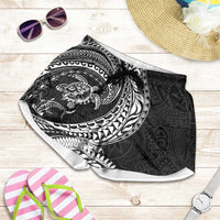 Hawaiian Turtle and Shark Shorts for Women Kakau Tribal with Polynesian Pattern Black Color LT03 Black - Polynesian Pride