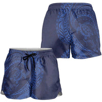 Hawaiian Turtle and Shark Shorts for Women Kakau Tribal with Polynesian Pattern Blue Color LT03 - Polynesian Pride
