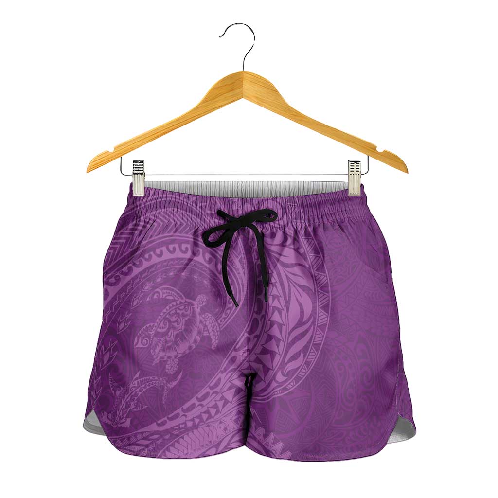 Hawaiian Turtle and Shark Shorts for Women Kakau Tribal with Polynesian Pattern Pink Color LT03 - Polynesian Pride