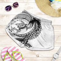 Hawaiian Turtle and Shark Shorts for Women Kakau Tribal with Polynesian Pattern White Color LT03 White - Polynesian Pride