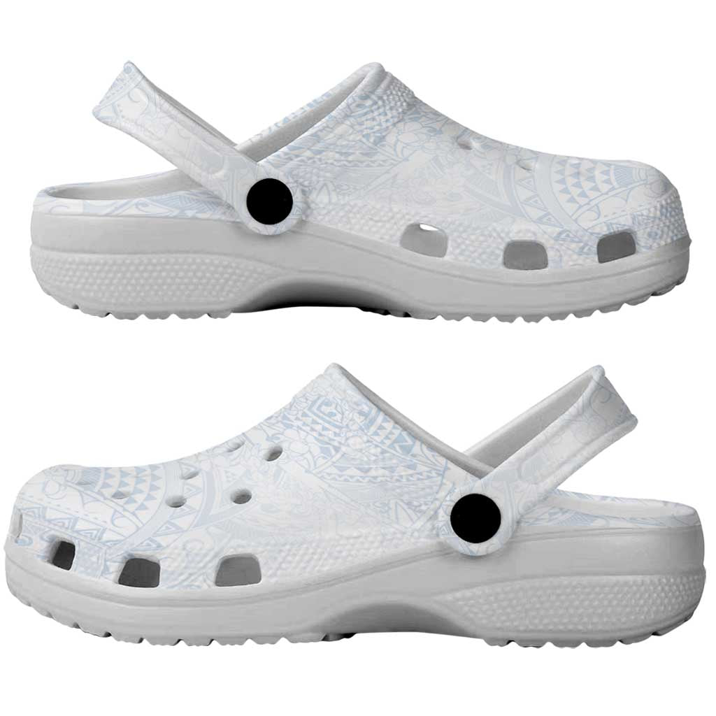 Hawaiian Turtles and Leis Clogs Shoes Tribal Kakau Pattern Airy White Blue Cloud Vibe LT03 - Polynesian Pride